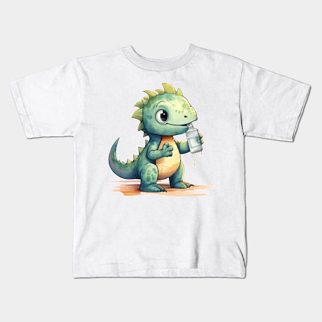 Dinosaur baby with bottle Kids T-Shirt by LauraPrints